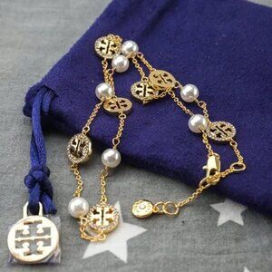 Tory Burch Miller Pavé Pearl Short Necklace in Gold (Brand New with Dust Bag)